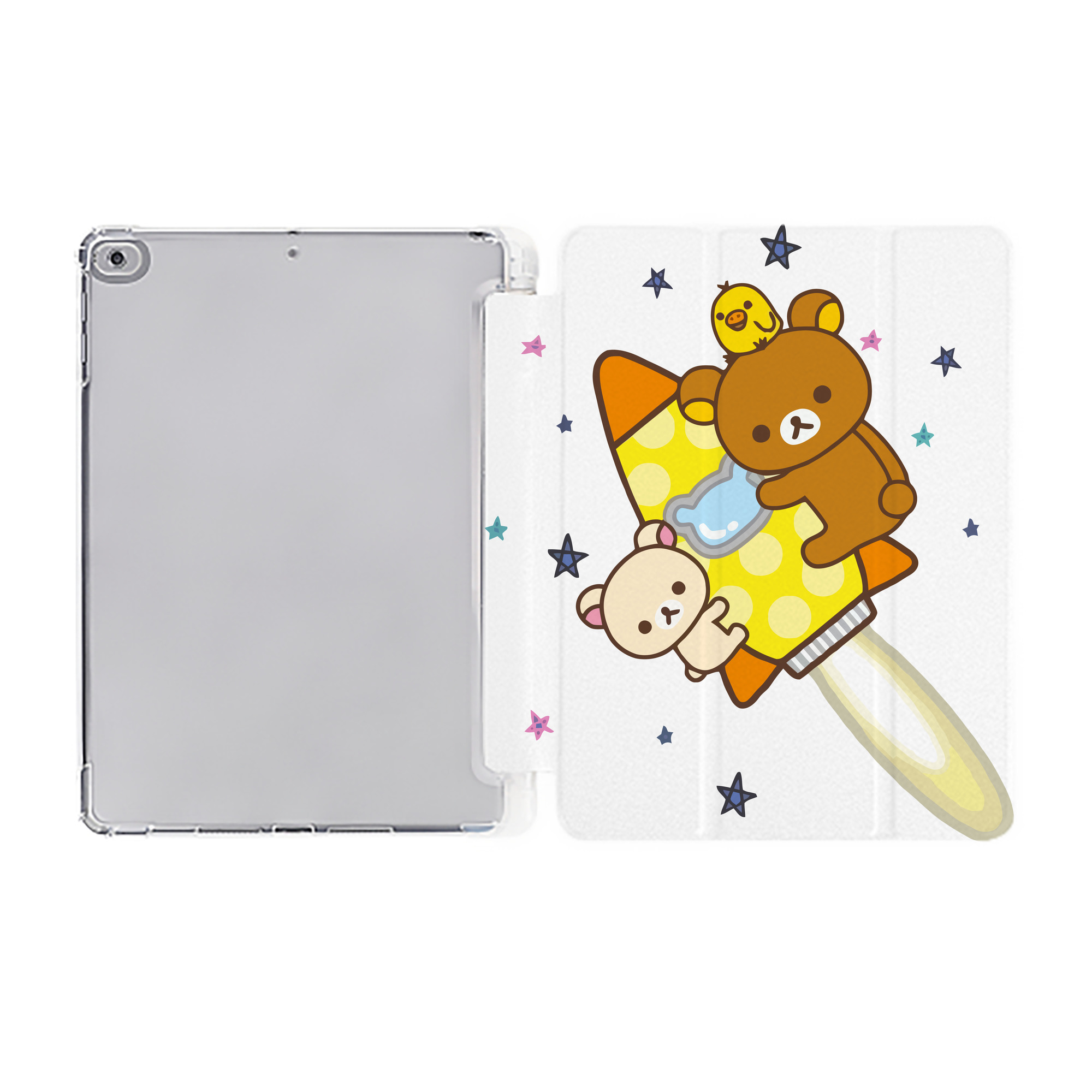 （画像用） リラックマ リラックマ キイロイトリ Rilakkuma Korilakkuma Kiiroitori IPad ケース ペン収納付き 三つ折りスタンド PUレザー×シリコン 対応機種9.5/10.5/10.9インチ